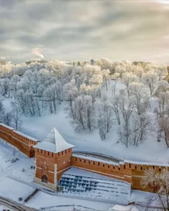 Заснеженный Нижегородский кремль зимой